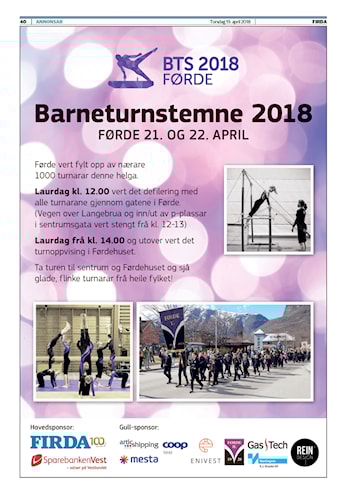 Barneturnstemnet i Førdehuset 21-22. april 2018